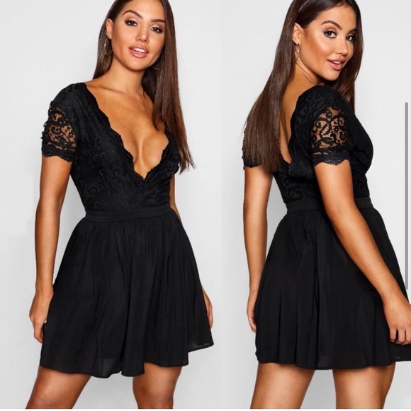 NWT Boohoo Lace Top Skater Dress - Picture 2 of 7